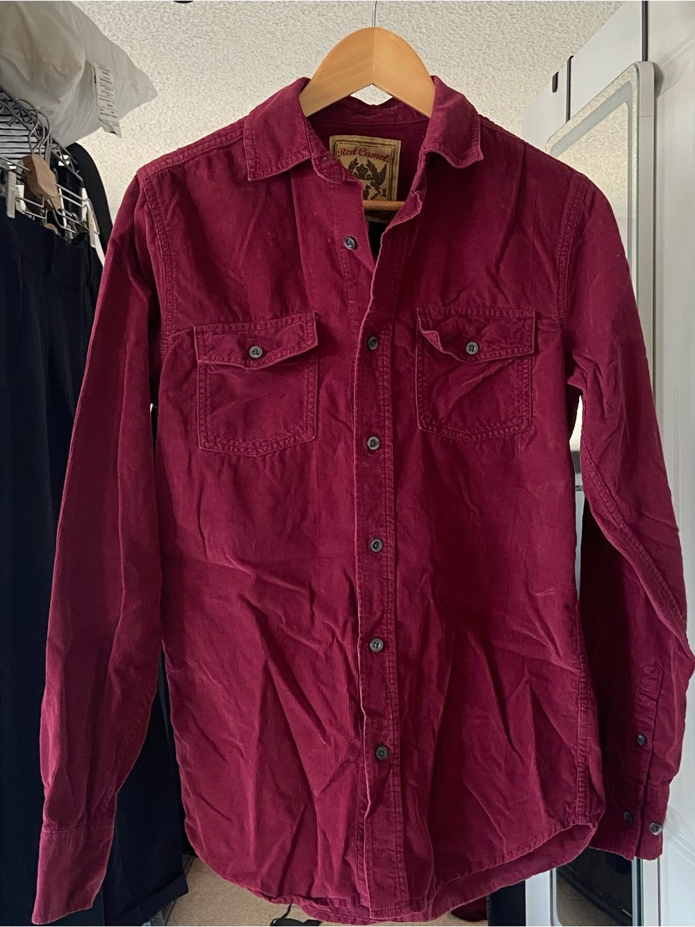 Vintage Corduroy Button-Up Shirt - Wine Red